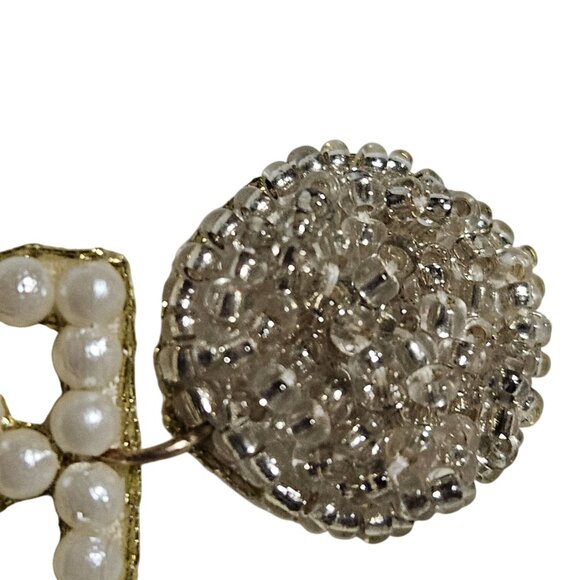 Francescas Statement Bride Earrings Beaded Letters Faux Pearl Bachelorette Party - Picture 2 of 6